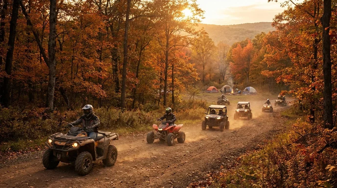 ATVs riding through Pennsylvania forest trails in Michaux State Forest