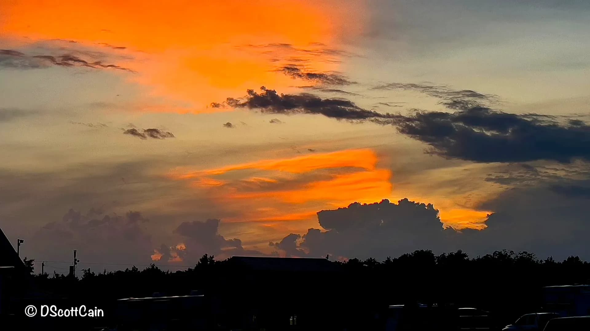 Dramatic orange sunset with clouds
