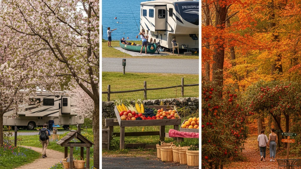 State park camping area with natural surroundings - organize activities by season. spring (april-may) offers the iconic adams county orchard blooms, wildflower hiking, and the opening of local farmers' markets and the appalachian trail season. summer (june-august) features lake activities on lake wallenpaupack, farm stands bursting with fresh produce, fishing opportunities in michaux state forest, and full operation of nearby attractions like gettysburg national military park. fall (september-october) is the premium season, offering peak foliage viewing along scenic drives, hiking through color-changing forests, pick-your-own apple orchards, and wine tastings at adams county pour tour locations. highlight specific trails in michaux state forest including the appalachian trail's 37-mile passage through the forest, rocky knob trail, and the scenic hosack trail loop with its famous rhododendron tunnels.
