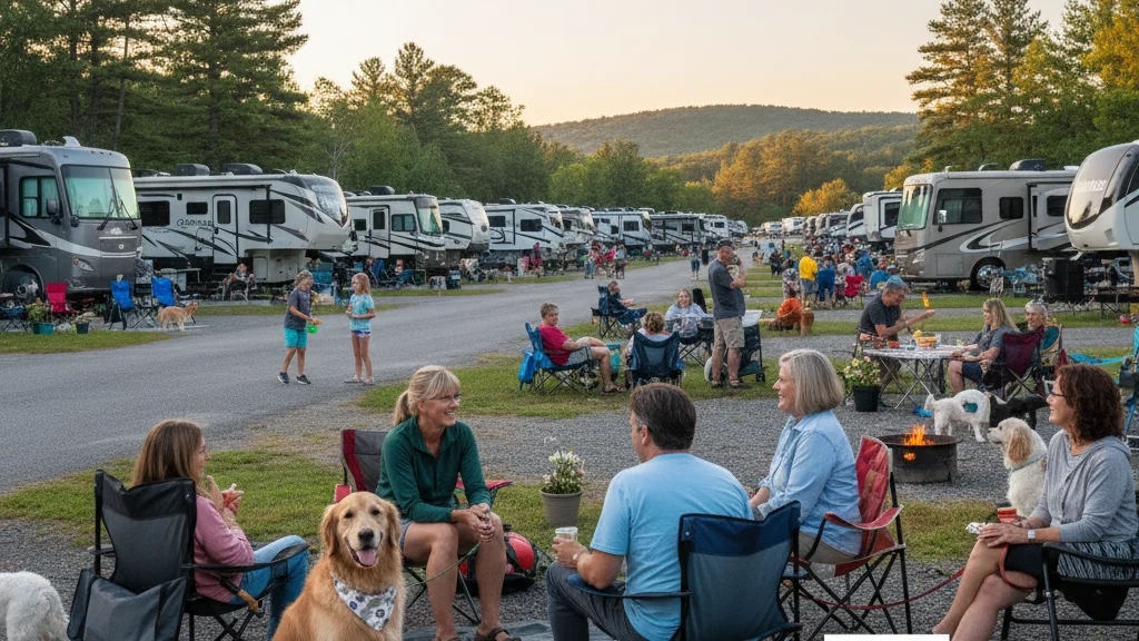Happy dog at family camping site - how pine ridge fits in