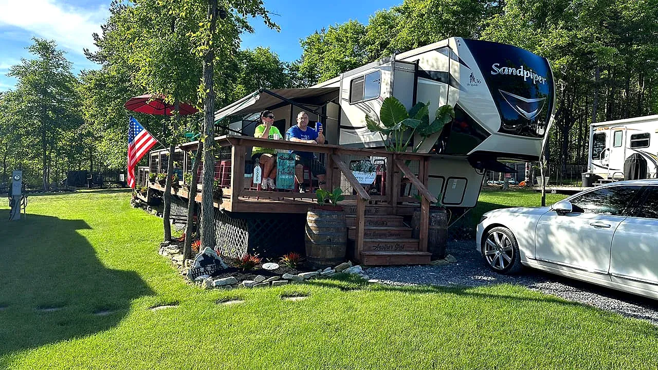 Family enjoying their seasonal site porch