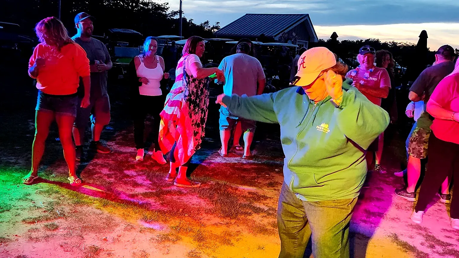 Friends gathering on site deck