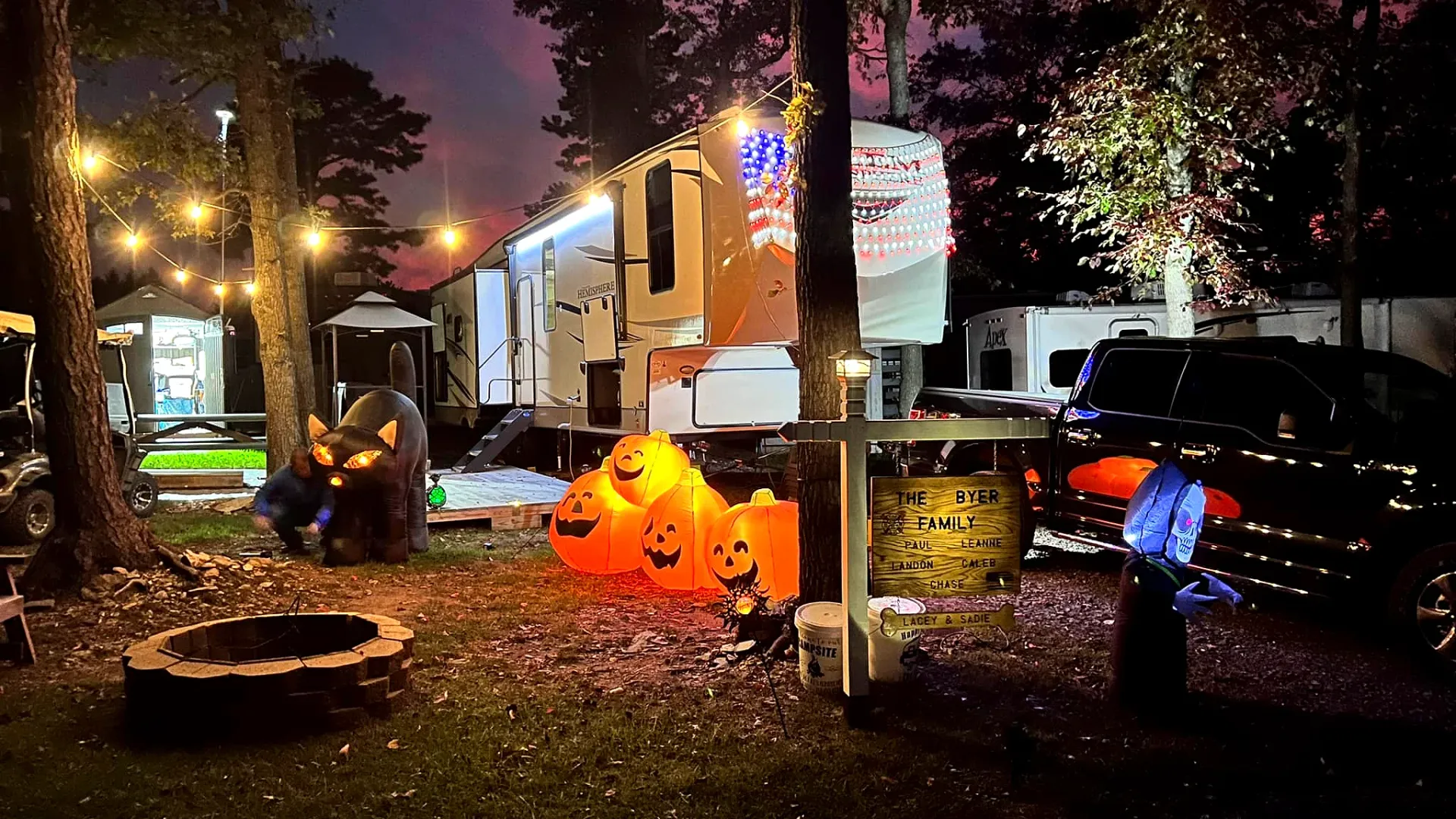 Halloween decorated site with pumpkins